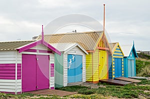 Colourful beach huts on Edithvale Beach in Melbourne.