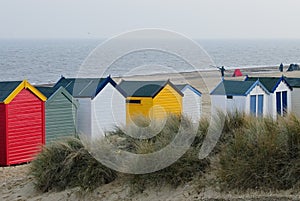 Colourful beach huts on the english coast