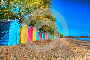 Colourful beach huts Llanbedrog Wales