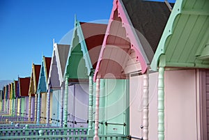 Colourful Beach huts on Mersea Island Essex