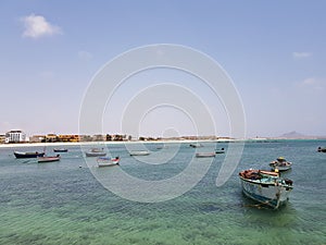 Colourful boats in a harbour