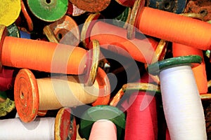 Colourful bobbins of cotton