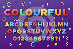 Colourful bold alphabet. Urban old vivid color vector font