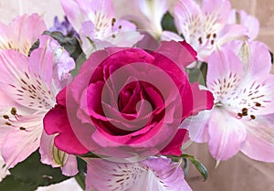 A Rose with Alstroemerias