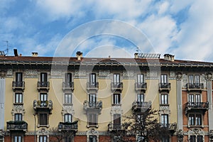 Colourful and bright art-noveaum Liberty stylem buildings in Milan, Lombardy, Italy