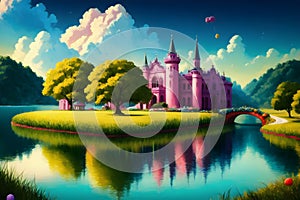 Colourful bright fantasy candy landscape of fairy land for childrens fairy tales ai generated