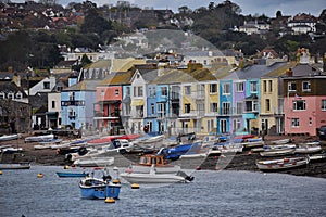 Colourful buildings bordering the harbour in Teignmouth, Devon. photo