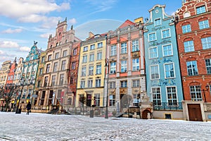 Colourful buildings in the european street of Gdansk, Long Market