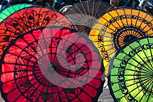 Colourful Burmese Parasols, handmade colorful umbrellas in Myanmar former Burma