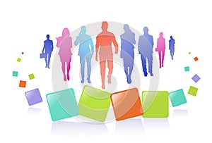 Colourful business people silhouette, group of diversity businessman, successful team concept A4 horizontal