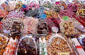 Colourful candy on street market .
