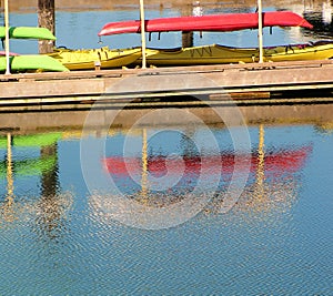 Colourful canoes in harbour