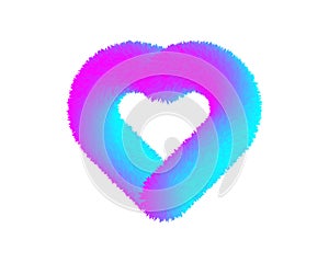 Colourful cartoon fluffy heart. Fur heart. Vector isolated on white background. Fur hearts for valentines day.
