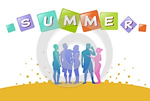 Colourful casual people silhouette, group of diversity relax summer human, successfull team concept, A4