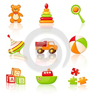 Colourful children's toys. Vector icons.