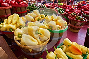 Colourful chilli peppers on display at market