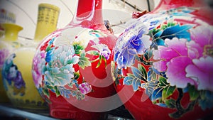Colourful China vases
