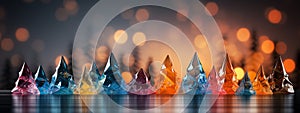 Colourful Christmas backdrop. Stylized multi-colored glass spruces. Desing banner for web, print