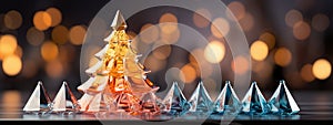 Colourful Christmas backdrop. Stylized multi-colored glass spruces. Desing for web and print. Banner