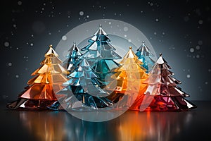 Colourful Christmas backdrop. Stylized multi-colored glass spruces. Desing for web, print, card