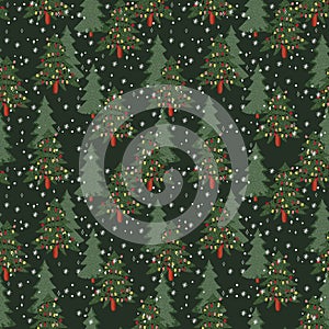 Colourful Christmas Trees seamless pattern with Christmas ornament ,Vector illustration ,Design for fashion , fabric, textile,