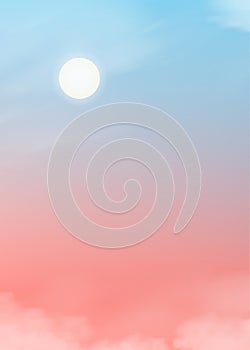 Colourful clearsky with fluffy clouds with pastel tone in blue, pink and orange in morning,Fantasy magical sunset sky on spring or