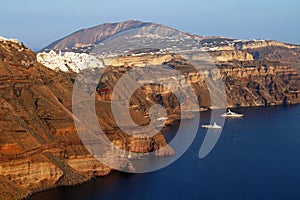 Colourful cliffs at sunset on the Greek island of Santorini