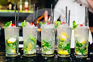 Colourful cocktails nice served with beautiful bokeh