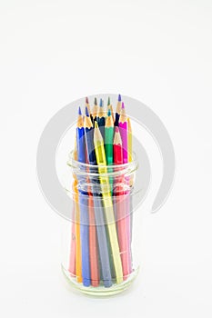 Colourful colour pencils isolated on white background.Close up