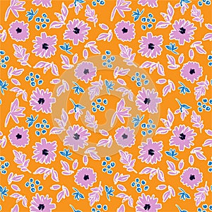 Colourful and cuties hand brushed stroke of blooming flower art paint mood seamless pattern in vector EPS10 ,Design for fashion,