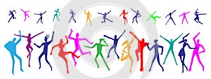 colourful dancing people silhouettes , isolated vector design elements