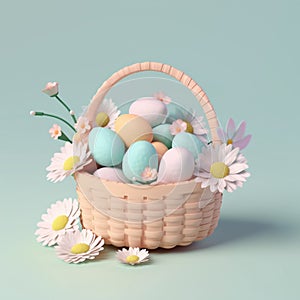 Colourful decoration with easter eggs and flowers in a basket