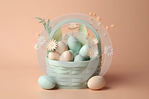 Colourful decoration with easter eggs and flowers in a basket