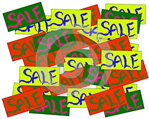 Colourful disorderly sale signs background