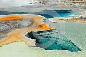 Details of Colorful Display of Algae and Clear Water at Doublet Pool, Upper Geyser Basin, Yellowstone National Park, Wyoming photo