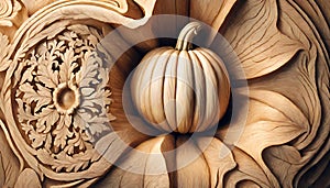 Colourful Display Of Pumpkins and Leaves Wooden Background ,Generative AI