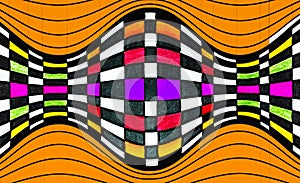 An undulating hand drawn pattern on a brown background.