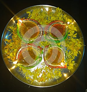 Colourful Diya on the Occasion of Dipawali in India