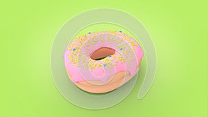 Colourful donut with sprinkles 3d rendering image