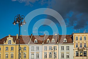 Facades of old tenement houses in Bydgoszcz