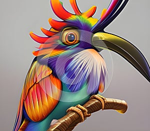Colourful fantasy bird close-up