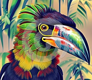 Colourful fantasy bird close-up