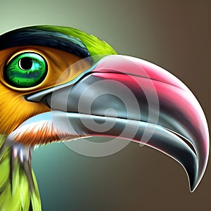 Colourful fantasy bird close-up