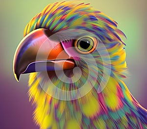 Colourful fantasy bird close-up