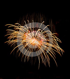 Colourful fireworks isolated in dark background close up with the place for text, Malta fireworks festival, 4 of July
