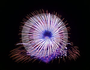 Colourful fireworks isolated in dark background close up with the place for text, Malta fireworks festival, 4 of July, Independenc