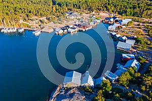 Colourful fishing sheds at Karingsund situated at Aland islands