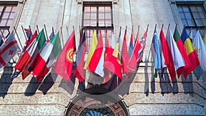 Colourful flags from different countries in wind, 4k footage video