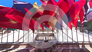 Colourful flags from different countries in wind, 4k footage video