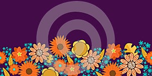 Colourful floral seamless horizontal pattern background.